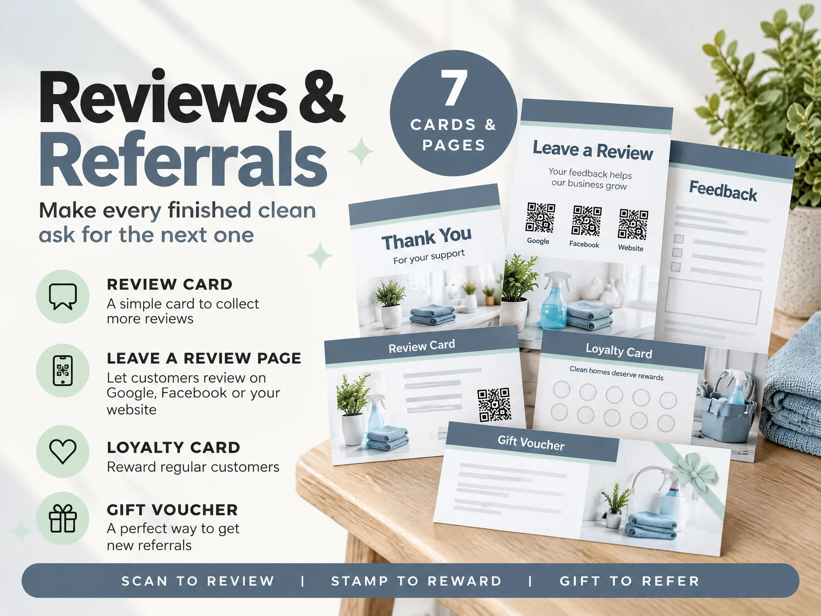 Cleaning Business Kit: the review card, leave a review page, loyalty card and gift vouchers