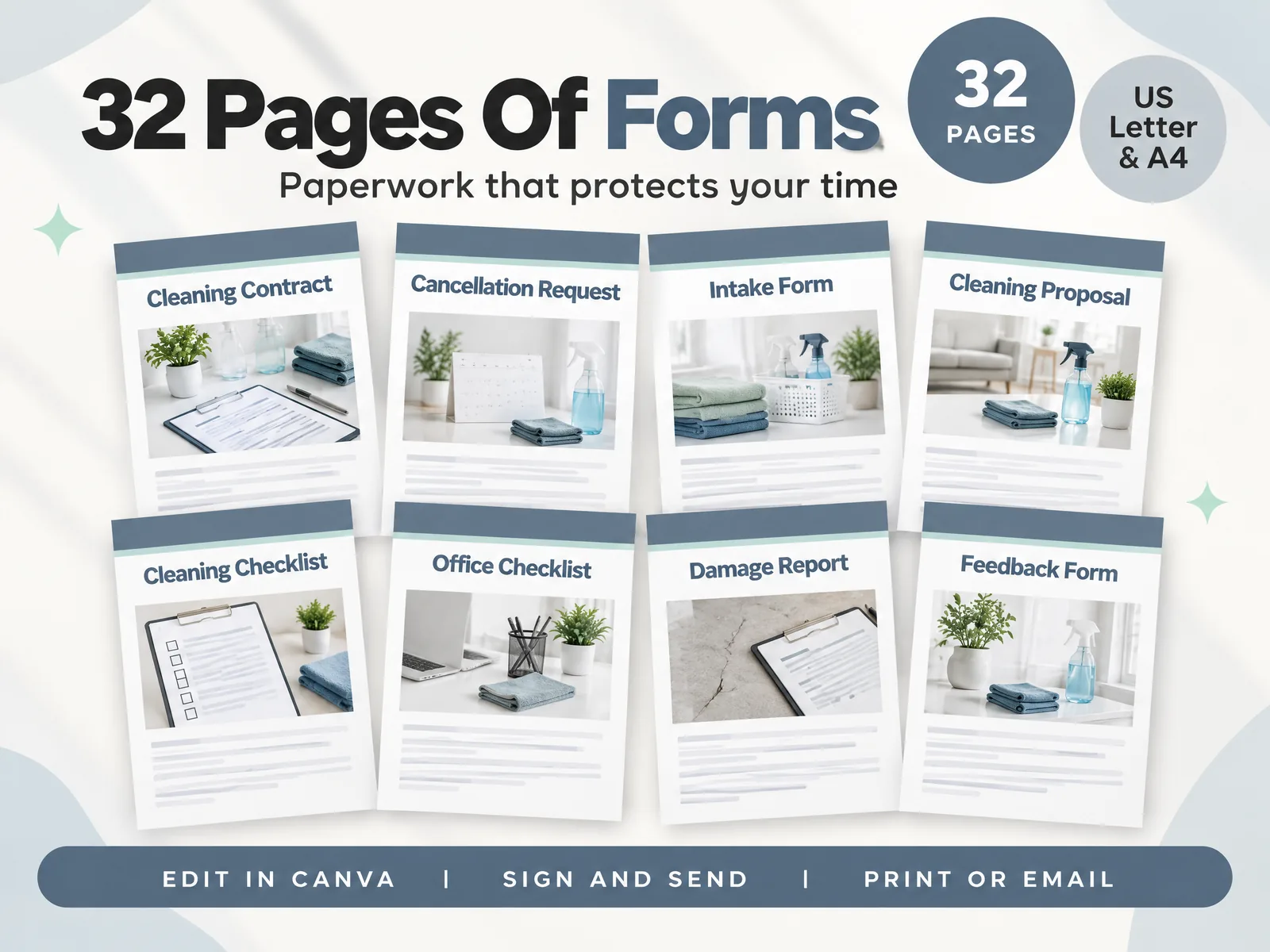 Cleaning Business Kit: the cleaning contract, service agreement, intake form and cleaning checklists